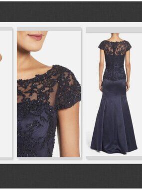 NEW La Femme Embroidered Beaded Lace & Satin Mermaid Gown Size 0